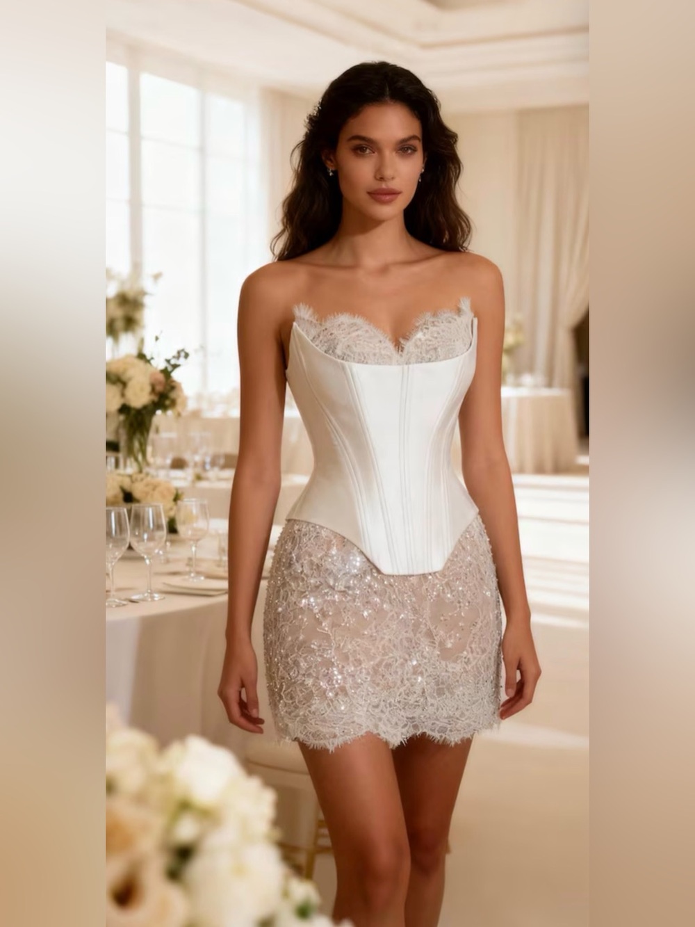 Ivory Lace Corset Bridal Mini Dress